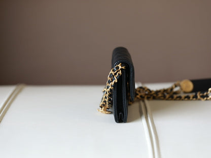 0528 Black Quilted Caviar Belt Bag Aged Gold Hardware